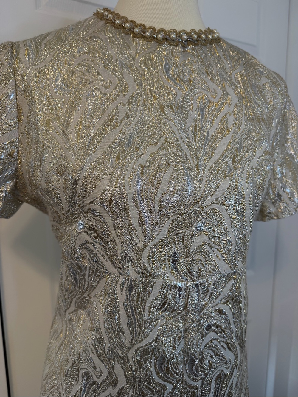 Vintage Late 1960s / Early 1970s Metallic Lurex Brocade Maxi Dress - Picture 5 of 15